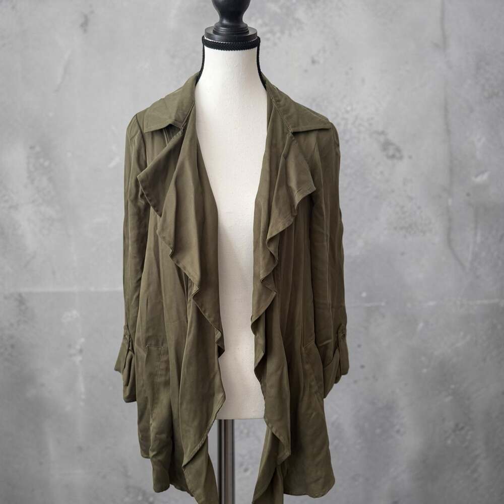 Anna Cai New York Ruffle Front Jacket Size Medium Green
